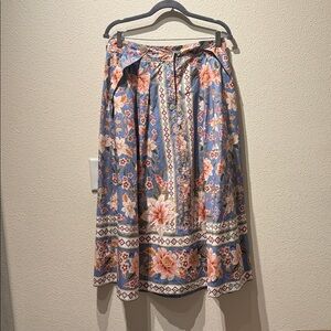 FARM Rio Floral A-Line Skirt in Blue and Pink